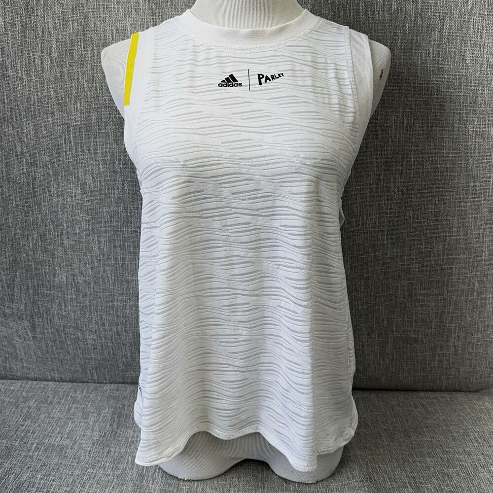 adidas x Parley London Match Tennis Tank Top White Impact Yellow AEROREADY sz M